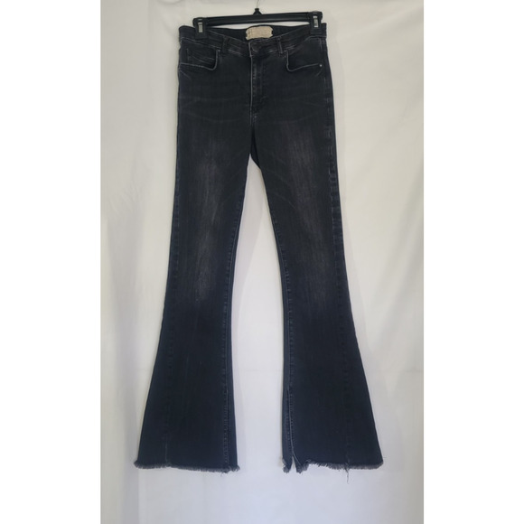 Free People Womens Black Frayed Hem Flare Denim Jeans US 28 - Picture 1 of 5